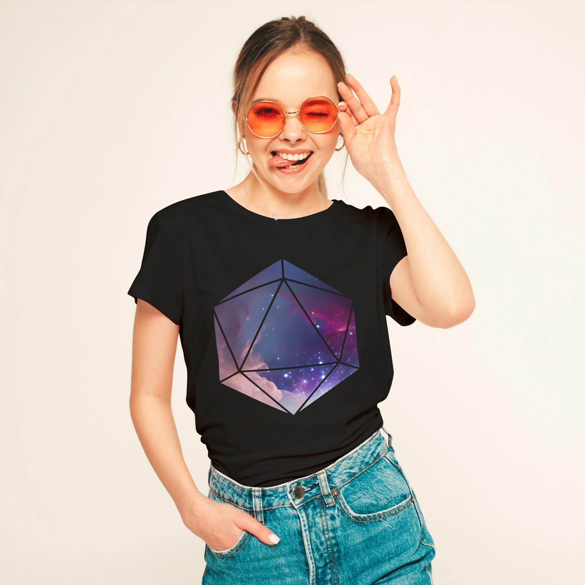 D20 Galaxy Pink Purple Dice T-Shirt