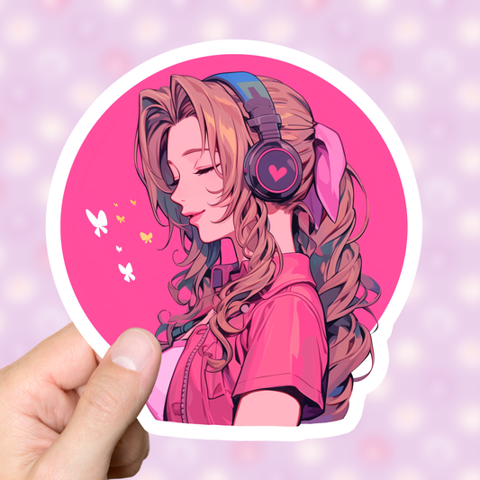 Aerith FF7 Pink Lofi Sticker