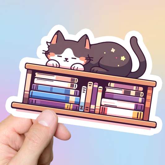 Cat and Books Sticker