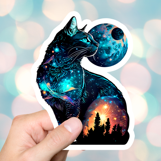 Celestial Cat Moon Sticker