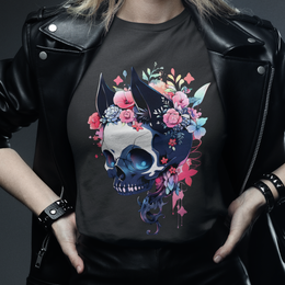 Cat Skull Floral T-Shirt