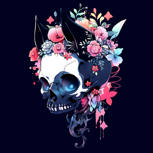 Cat Skull Floral T-Shirt