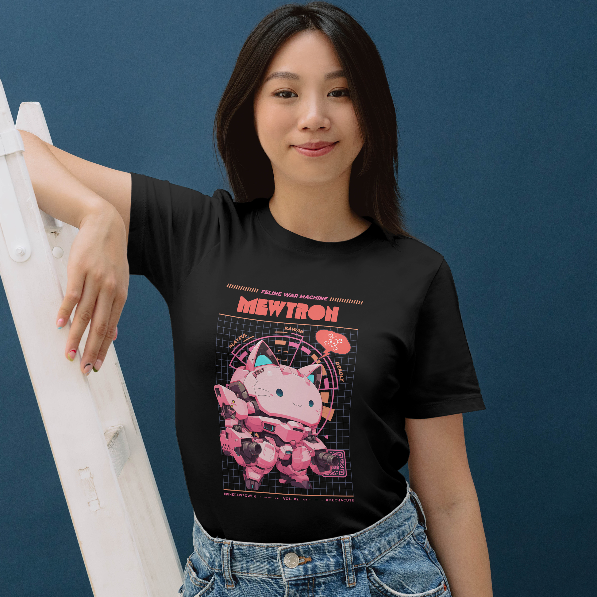 Kawaii Mewtron T-Shirt Cute Anime Cat Tshirt Cat Mecha