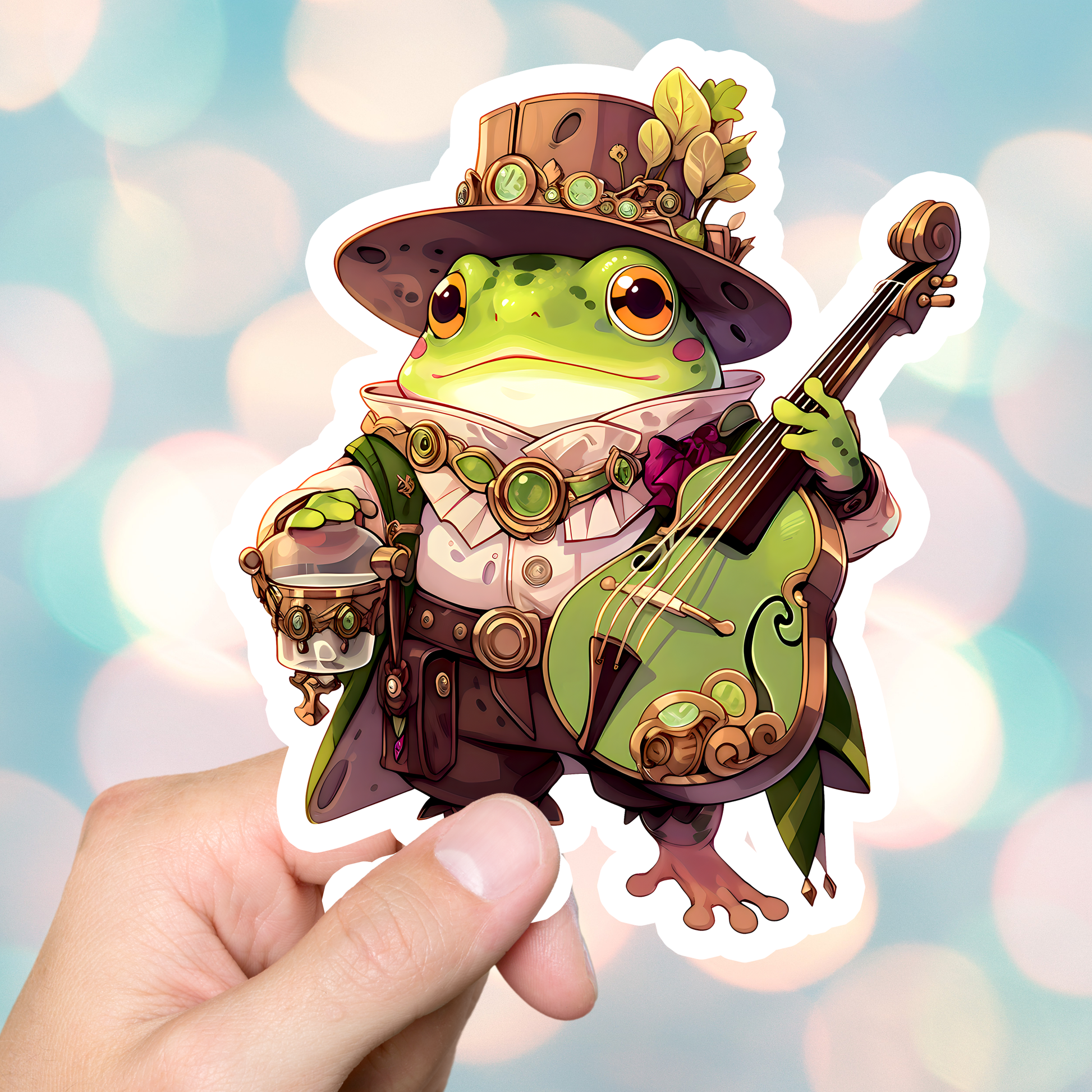 Steampunk Frog Bard Sticker