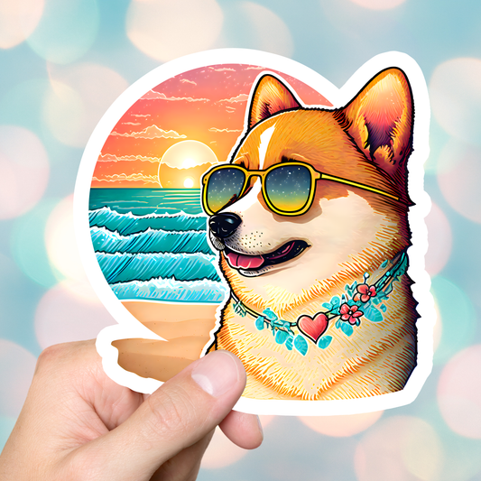 Shiba Inu Beach Sticker